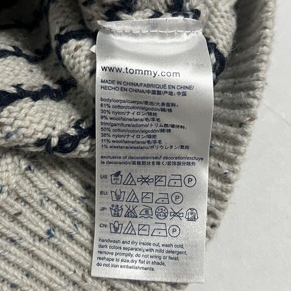 Tommy Hilfiger Men's Large Beige Knit Geometric Crew Neck Sweater - Picture 6 of 6